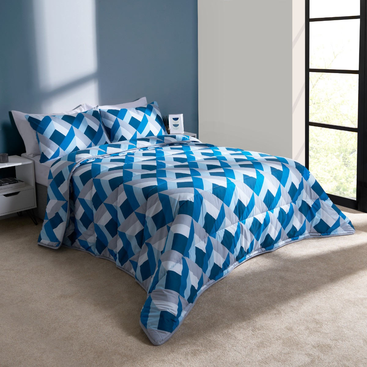 OHS Abstract Coverless 10.5 Tog Duvet & Pillowcases - Navy>