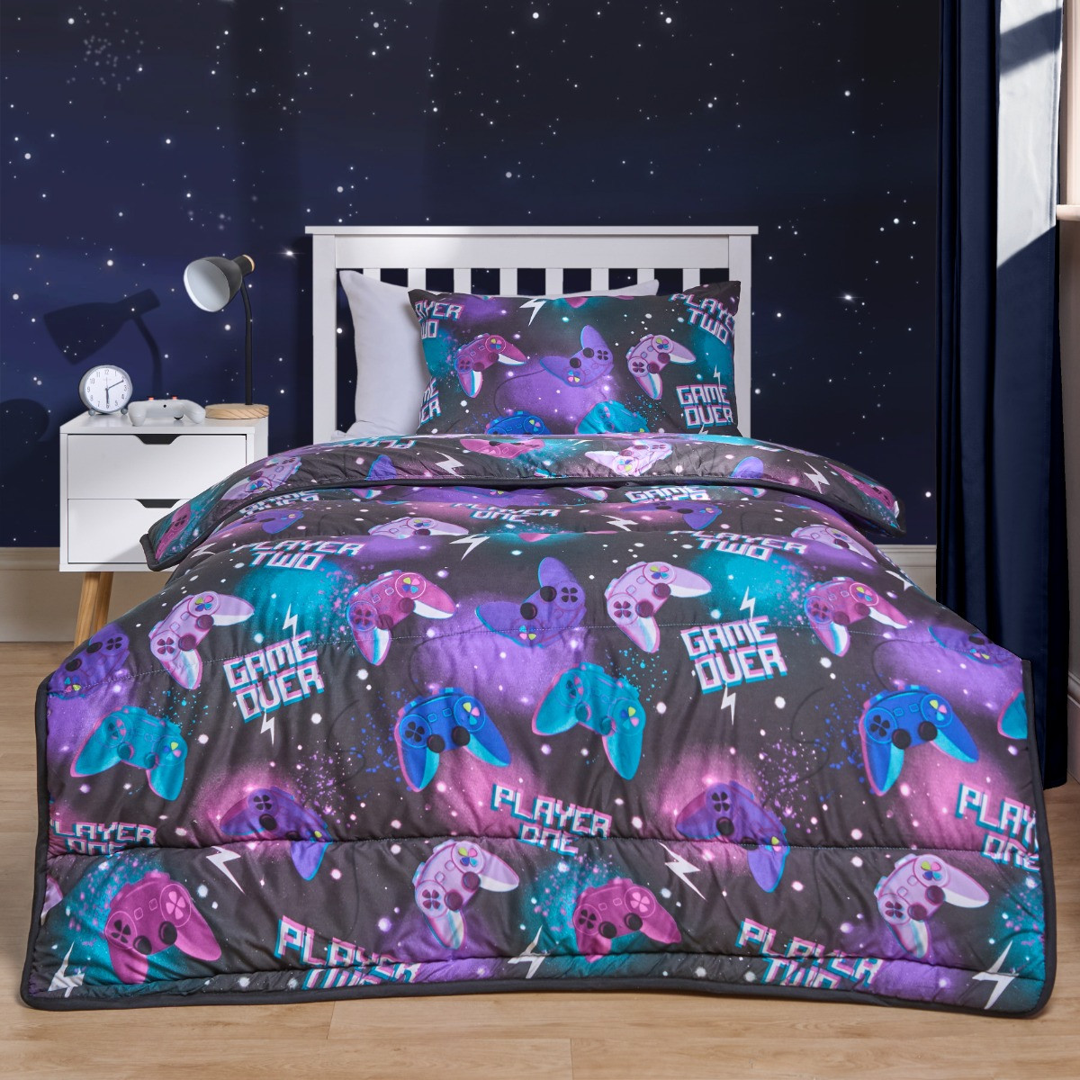 OHS Gaming Coverless 10.5 Tog Duvet Set, Neon -  Single>