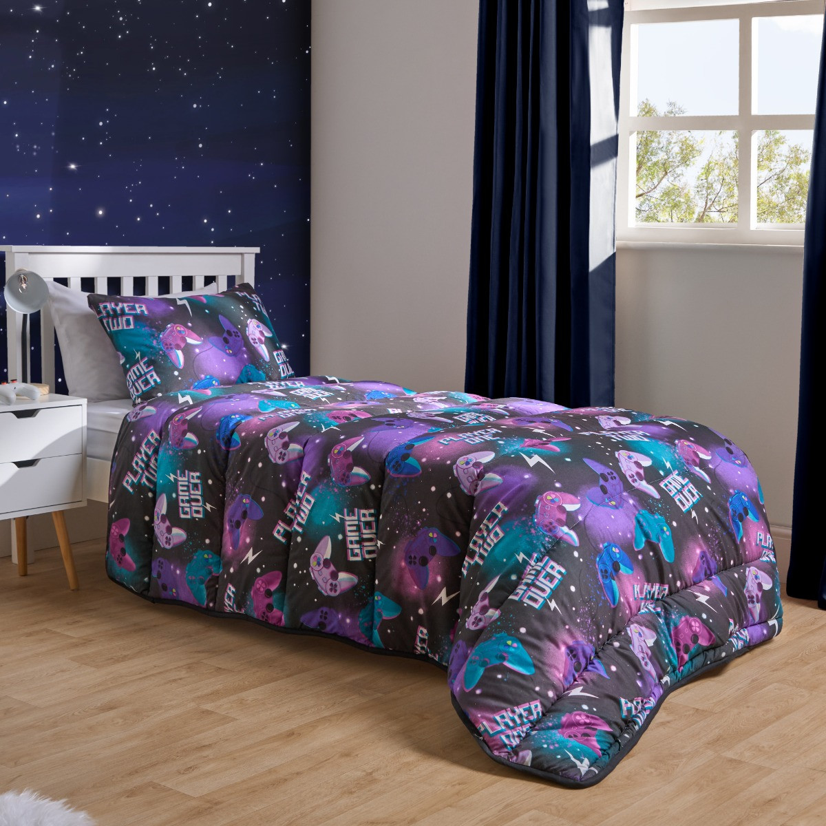 OHS Gaming Coverless 10.5 Tog Duvet Set, Neon -  Single>