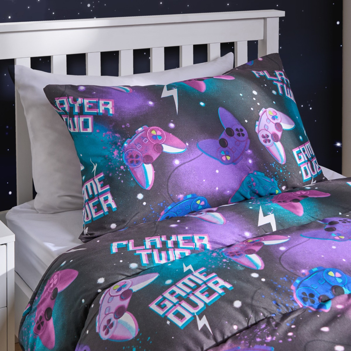 OHS Gaming Coverless 10.5 Tog Duvet Set, Neon -  Single>