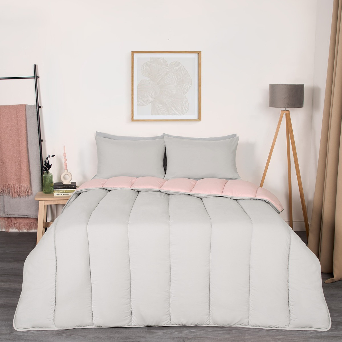 OHS Coverless 10.5 Tog Reversible Duvet & Pillowcase - Blush/Grey>