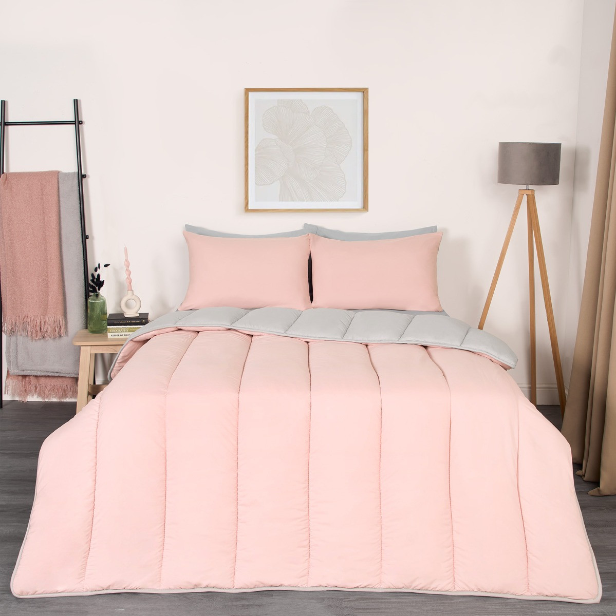 OHS Coverless 10.5 Tog Reversible Duvet & Pillowcase - Blush/Grey>