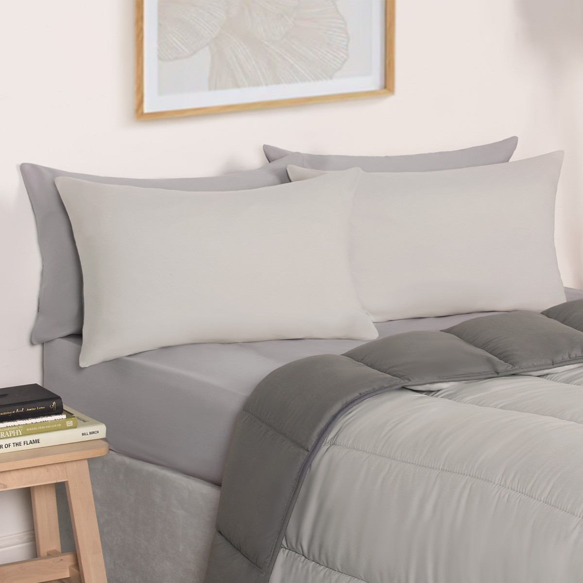 OHS Coverless 10.5 Tog Reversible Duvet & Pillowcase, Silver/Grey - Single>