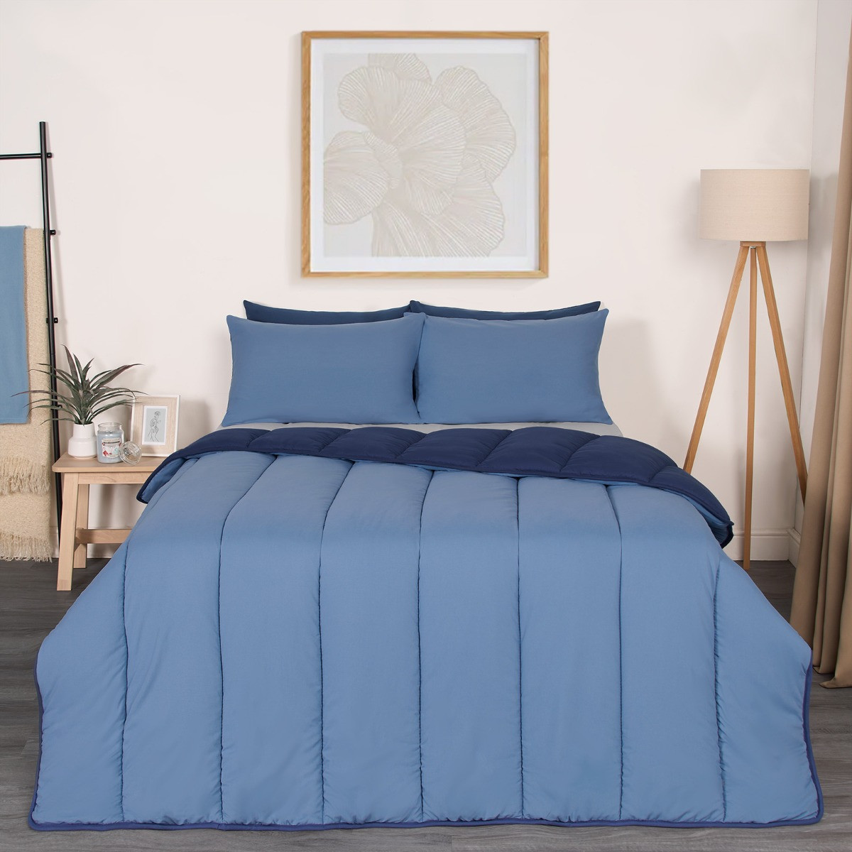 OHS Coverless 10.5 Tog Reversible Duvet & Pillowcase - Navy/Blue>