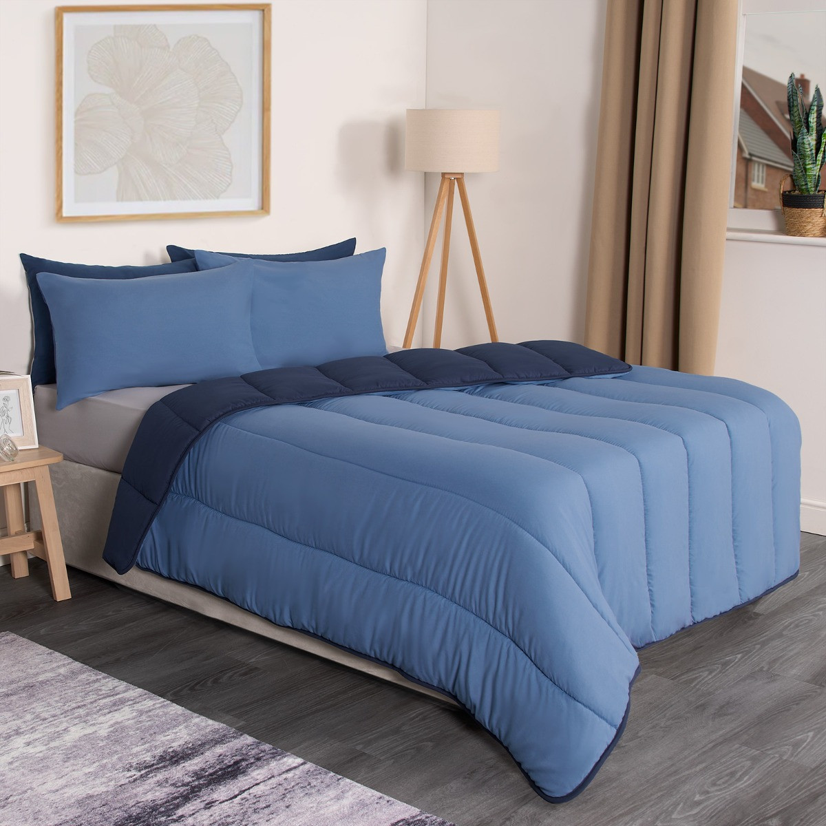 OHS Coverless 10.5 Tog Reversible Duvet & Pillowcase - Navy/Blue>