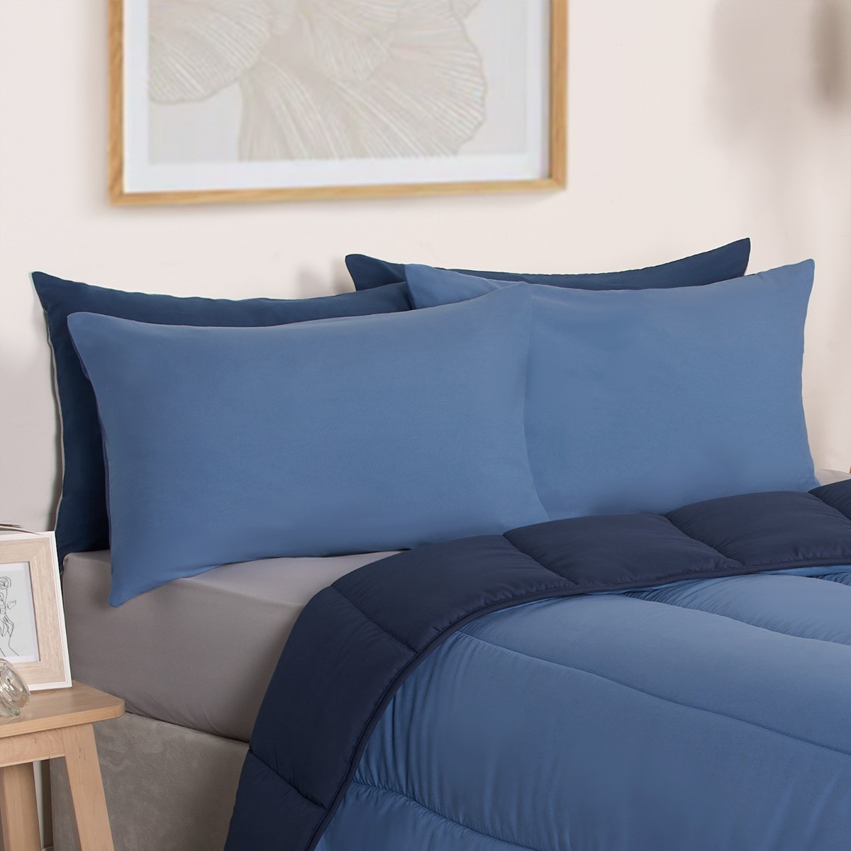 OHS Coverless 10.5 Tog Reversible Duvet & Pillowcase - Navy/Blue>