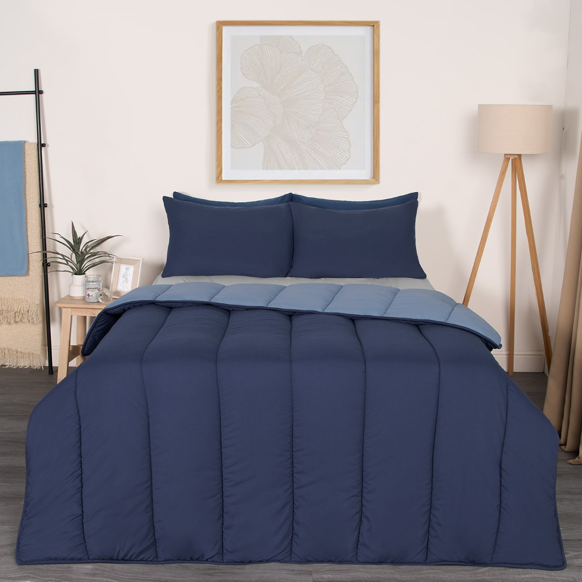 OHS Coverless 10.5 Tog Reversible Duvet & Pillowcase - Navy/Blue>