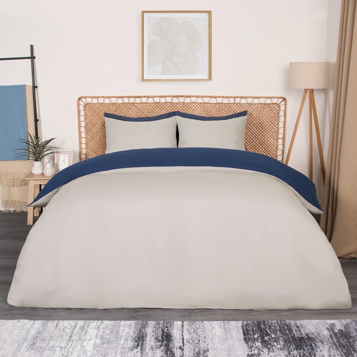 Brentfords Reversible Duvet Cover Set, Navy/Grey - Double>