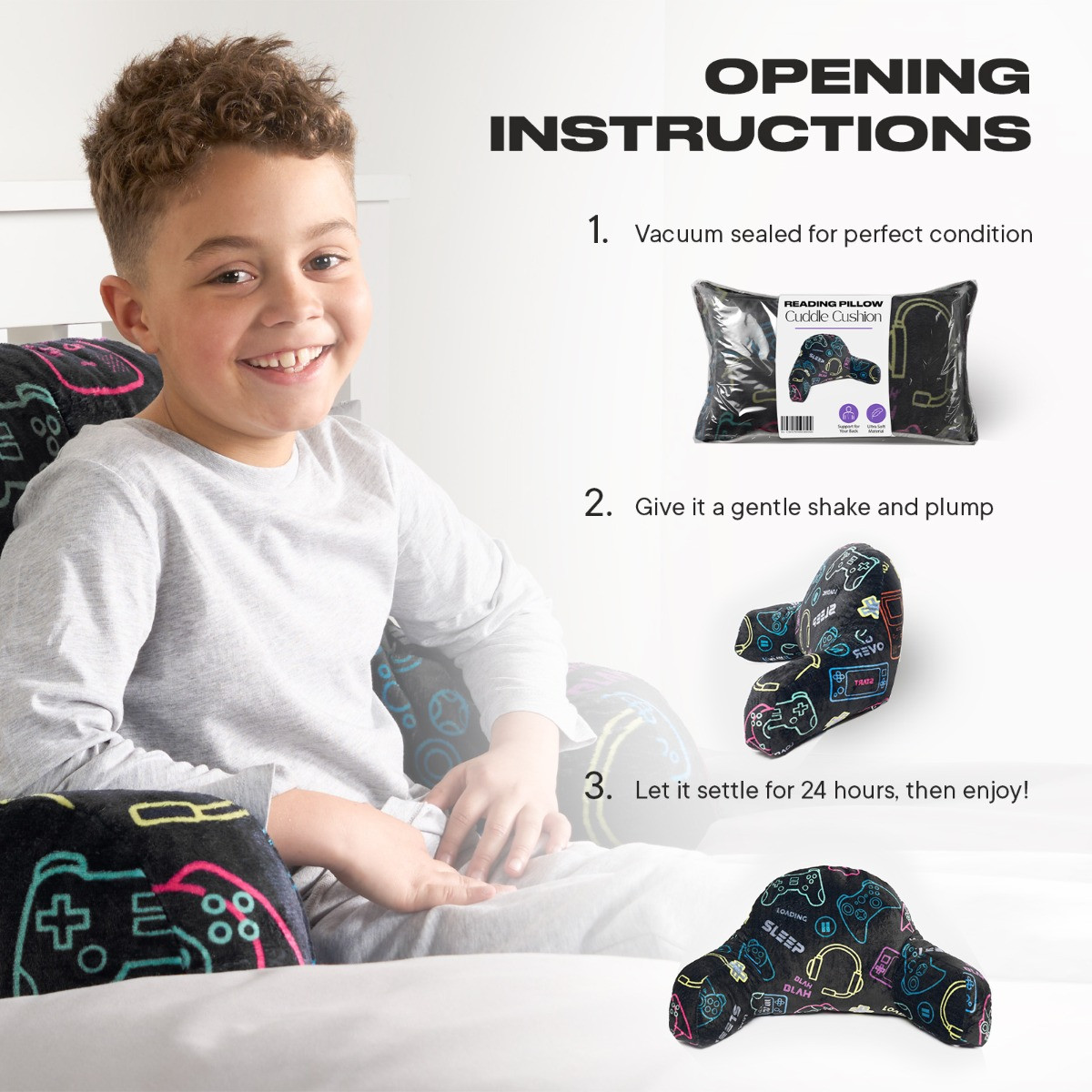 OHS Kids Gaming Fleece Cuddle Cushion - Black>