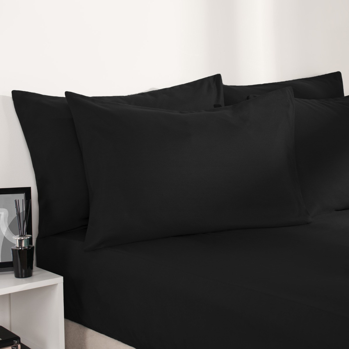Brentfords Plain Dyed Deep Fitted Sheet, Black - Superking>
