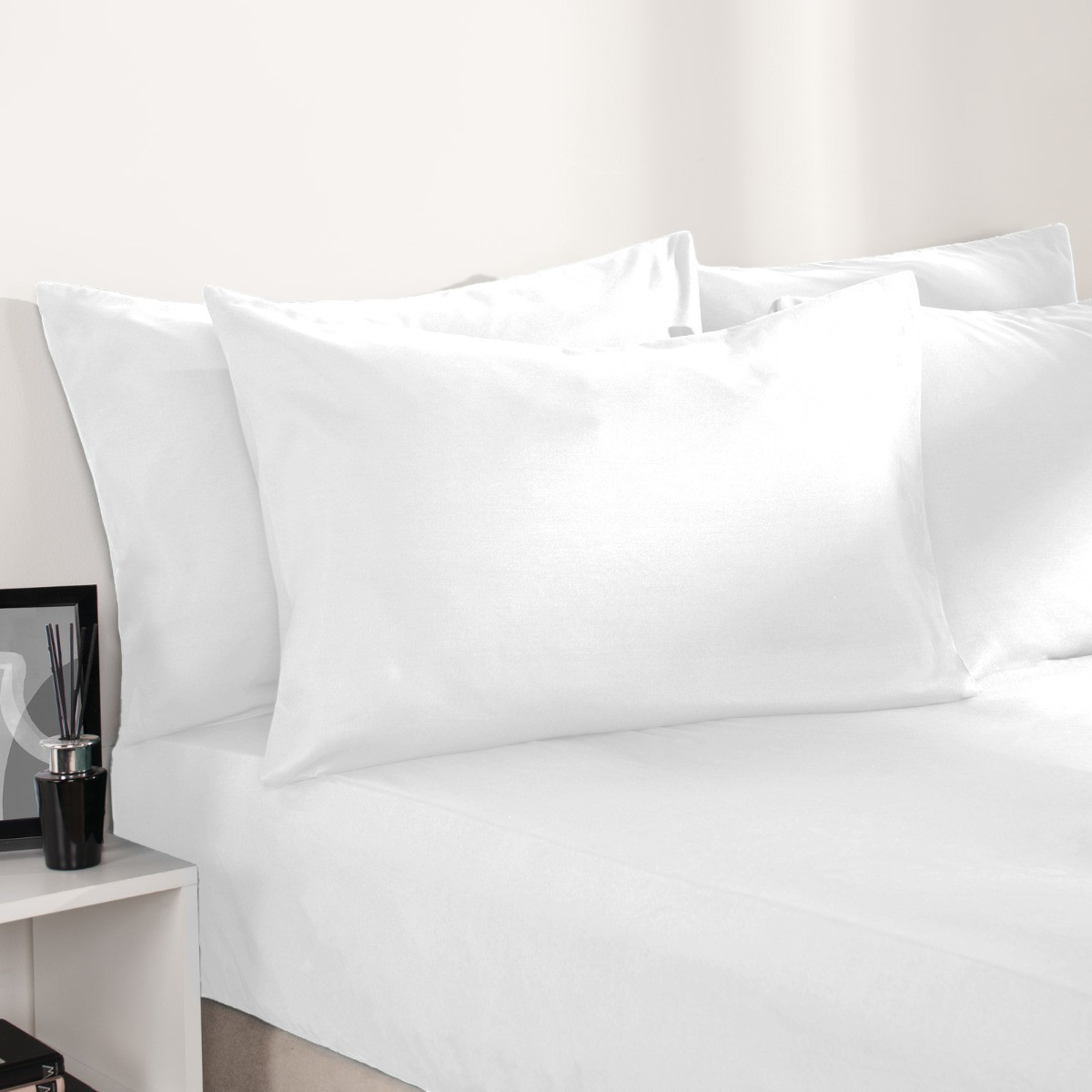 Brentfords Plain Dyed Deep Fitted Sheet, White - Superking>