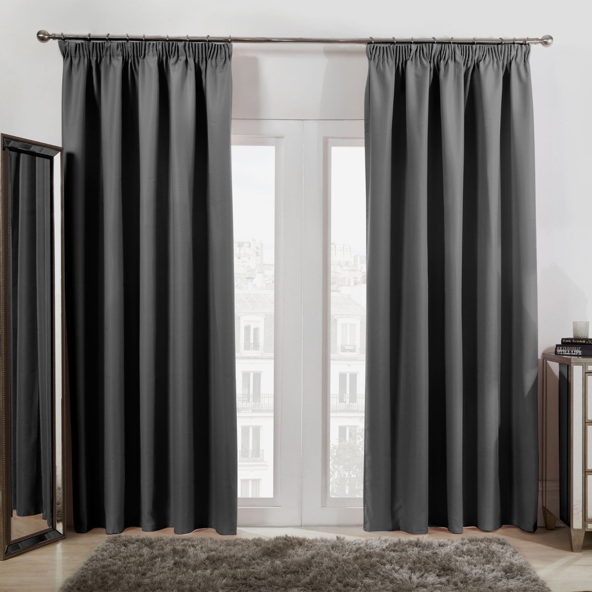 Dreamscene Pencil Pleat Blackout Curtains, Slate - 46" x 54">