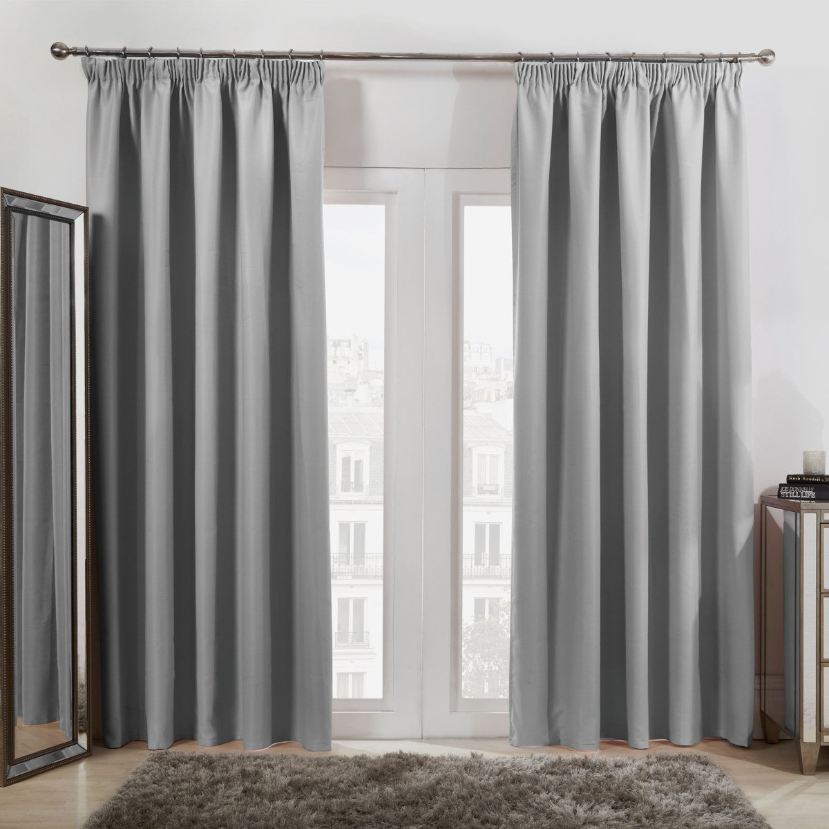 Dreamscene Pencil Pleat Thermal Blackout Curtains - Silver, 46" x 54">