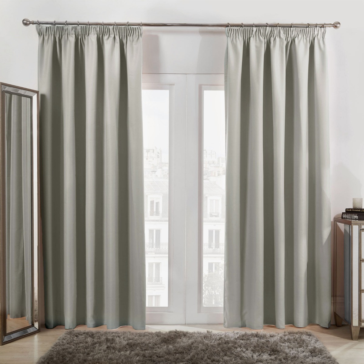 Dreamscene Pencil Pleat Blackout Curtains, Ash Grey - 66'' x 90''>