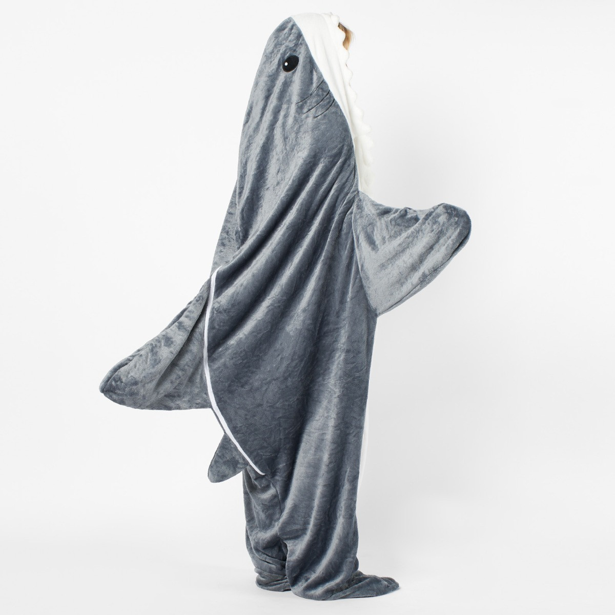 OHS Shark Flannel Fleece Onesie Blanket, Adults - Charcoal>