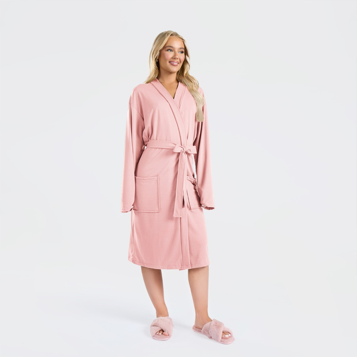 OHS Jersey Dressing Gown Robe - Blush Pink>