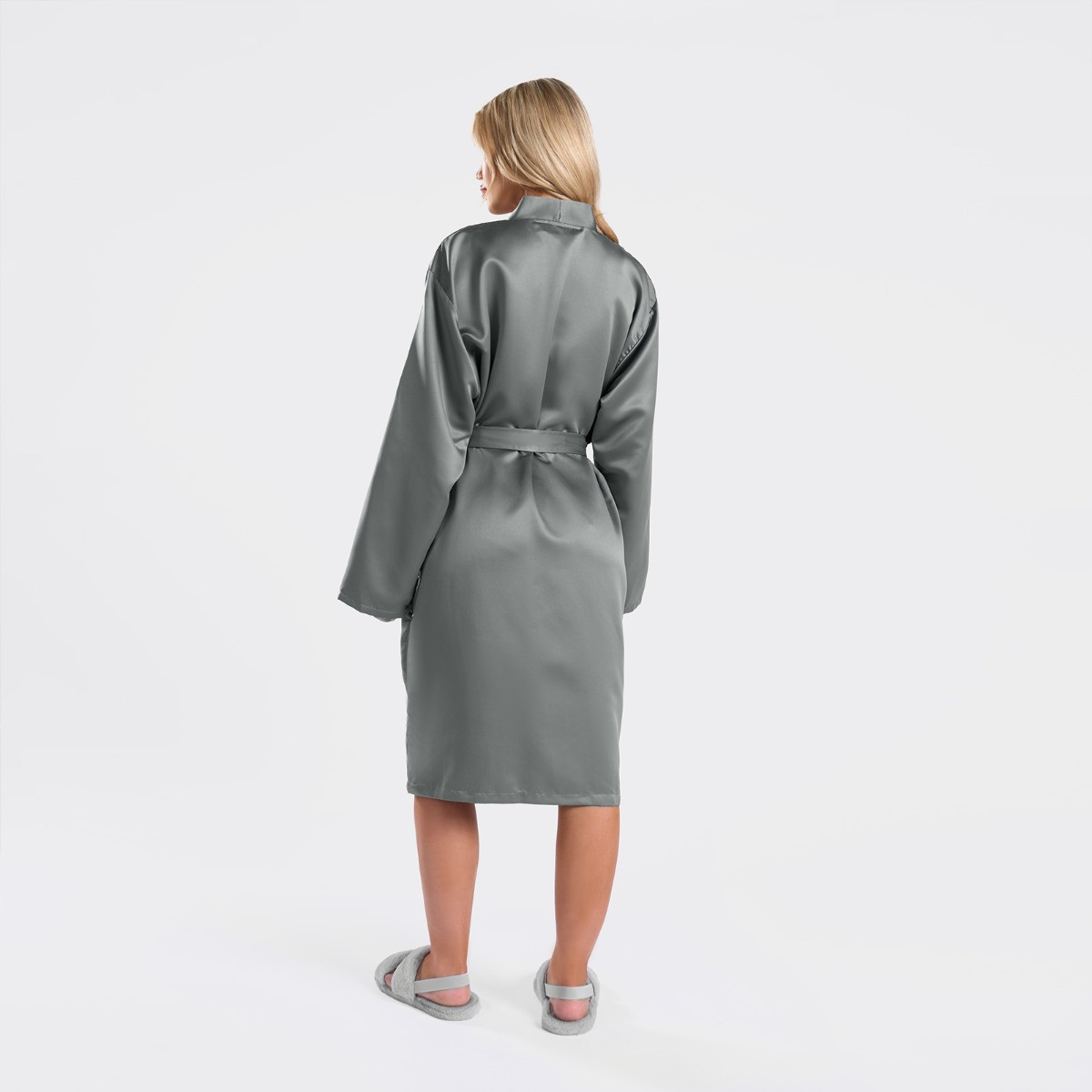 OHS Satin Dressing Gown Robe - Charcoal>