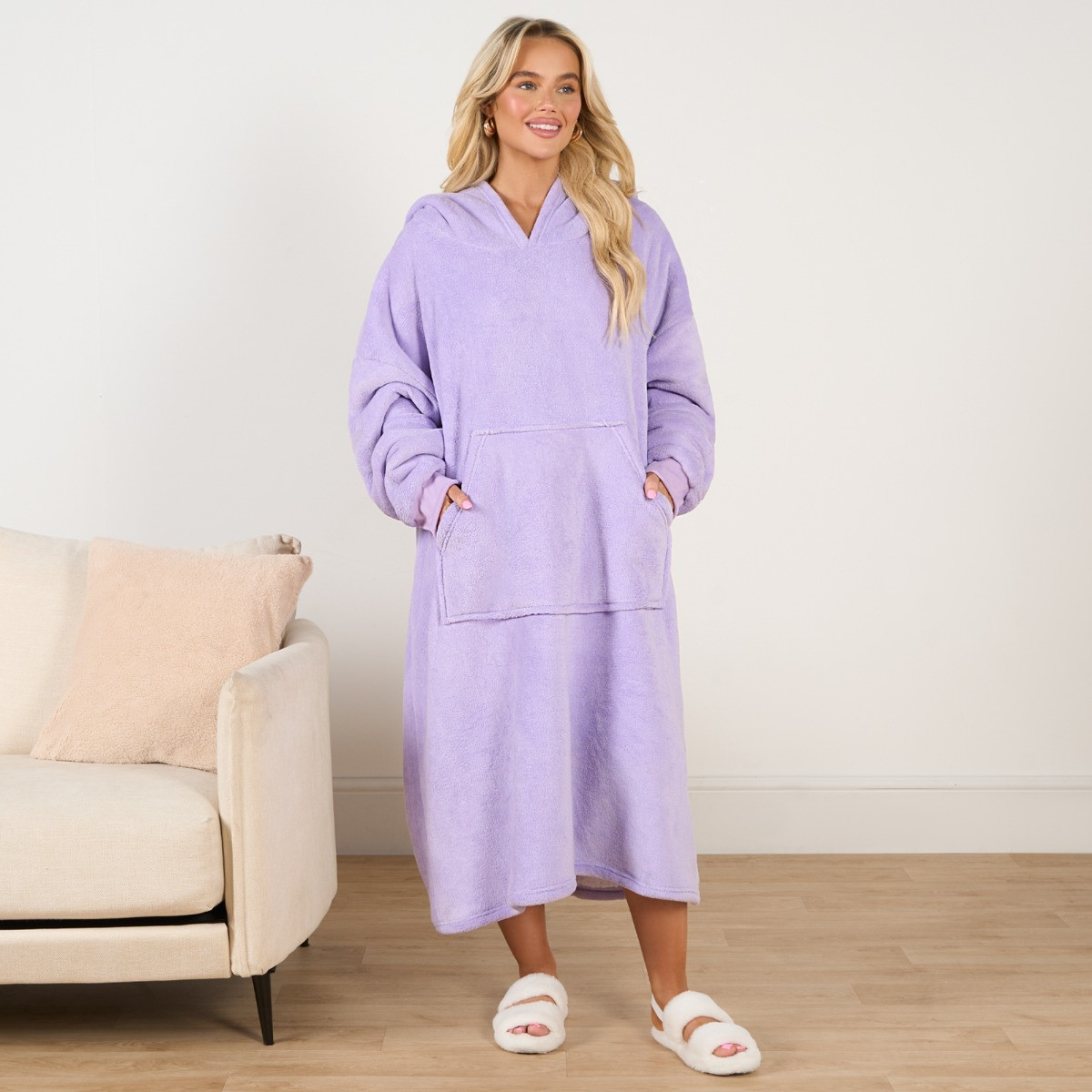 Sienna Extra-Long Sherpa Hoodie Blanket - Lilac>