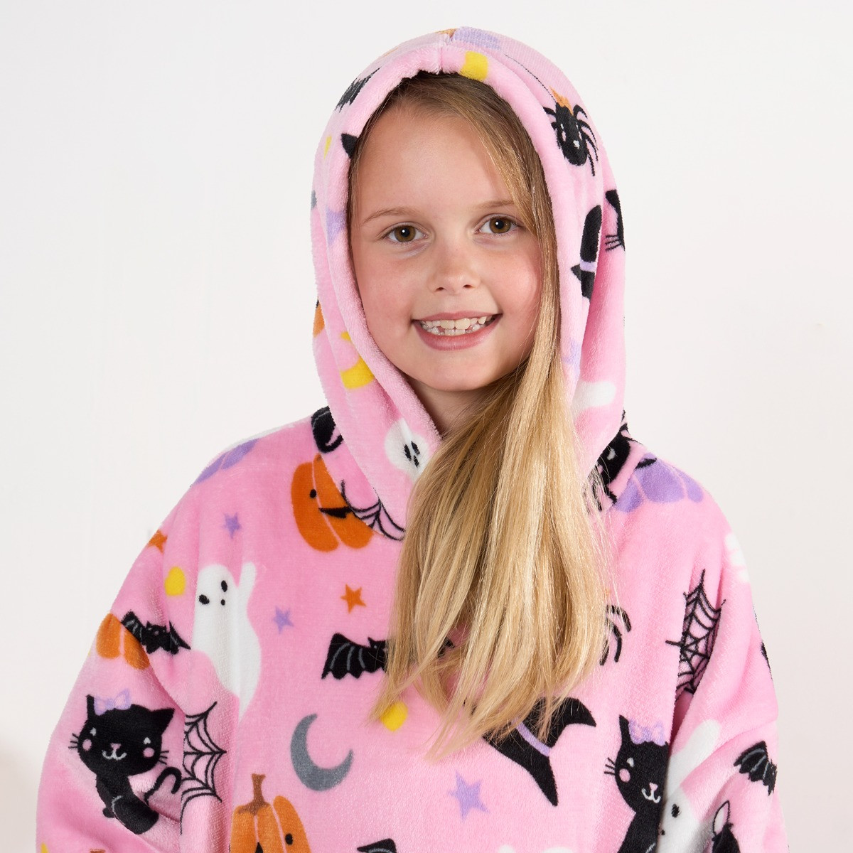 OHS Kids Halloween Pumpkin Print Hoodie Blanket - Pink >