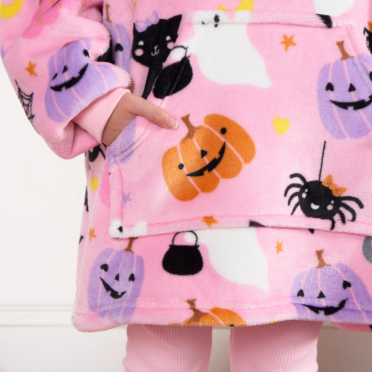 OHS Kids Halloween Pumpkin Print Hoodie Blanket - Pink >