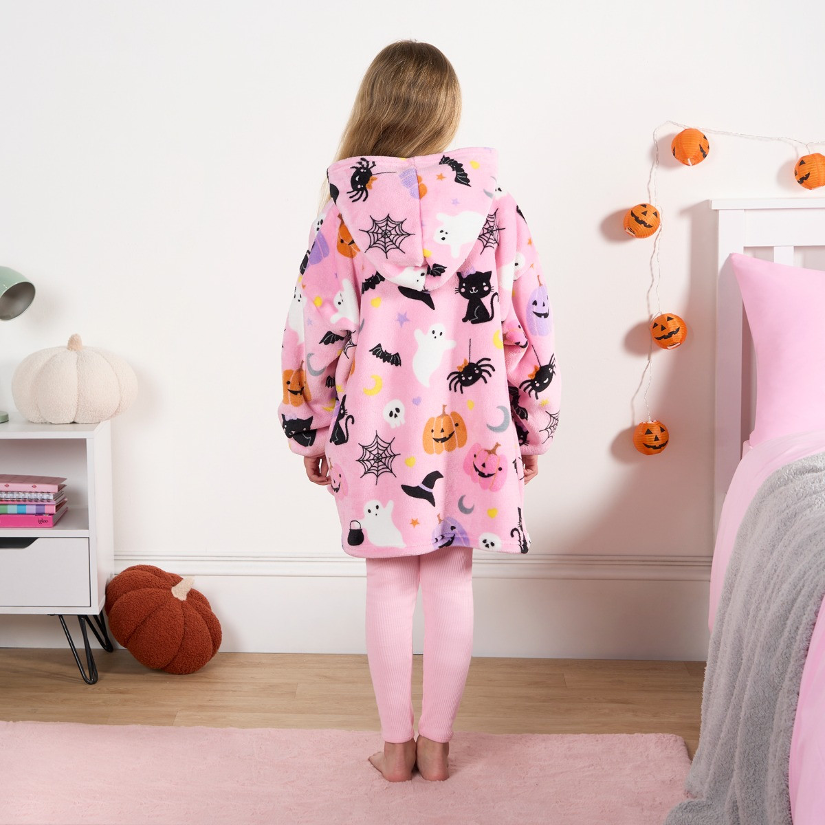 OHS Kids Halloween Pumpkin Print Hoodie Blanket - Pink >