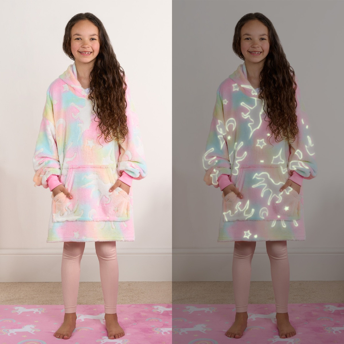 OHS Kids Glow In The Dark Unicorn Tie Dye Hoodie Blanket - Multi>