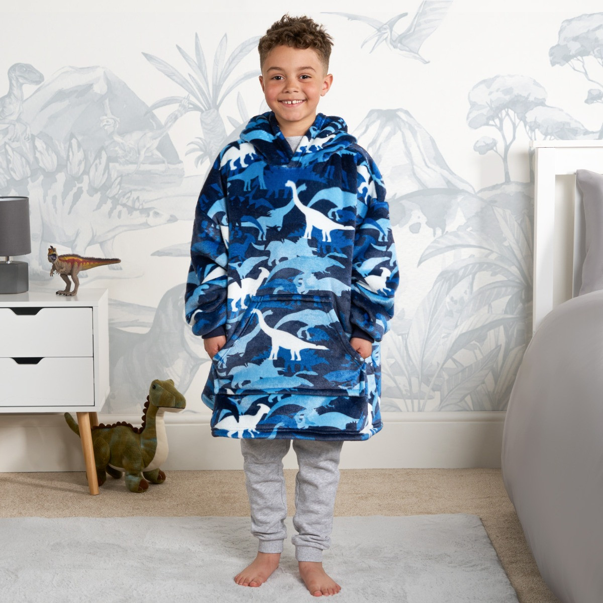 OHS Kids Camo Dinosaur Print Hoodie Blanket - Navy>