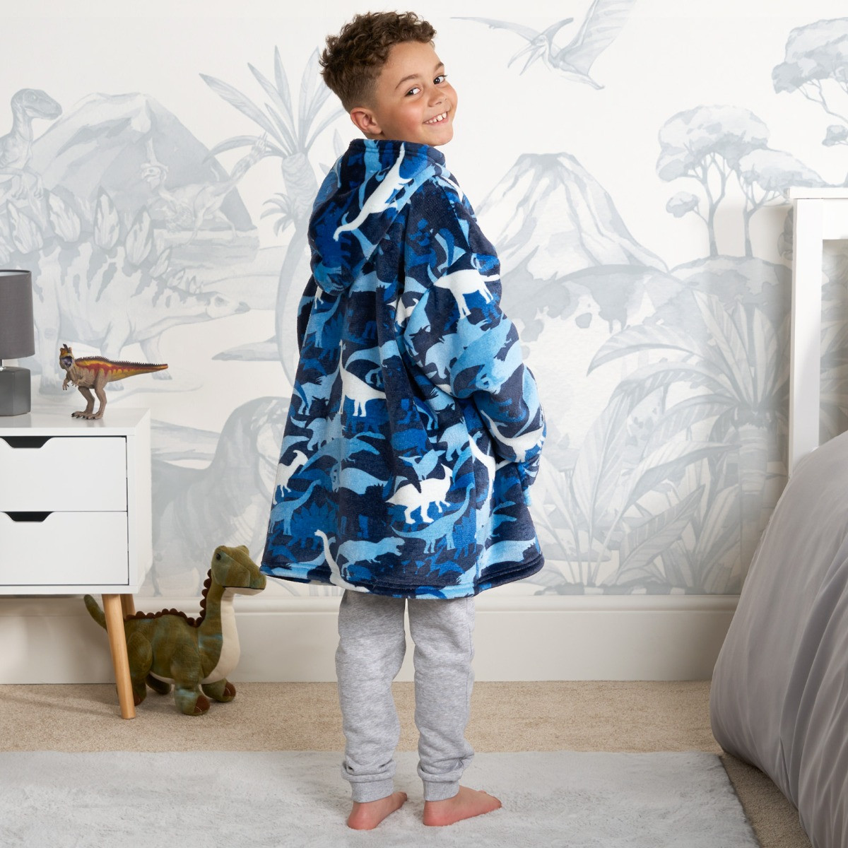 OHS Kids Camo Dinosaur Print Hoodie Blanket - Navy>