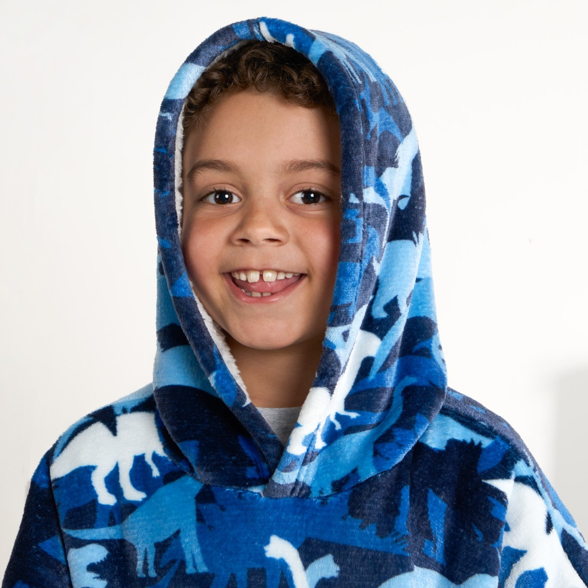 OHS Kids Camo Dinosaur Print Hoodie Blanket - Navy>