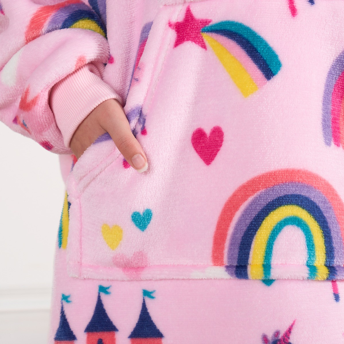 OHS Kids Unicorn & Rainbow Kingdom Print Hoodie Blanket - Pink >