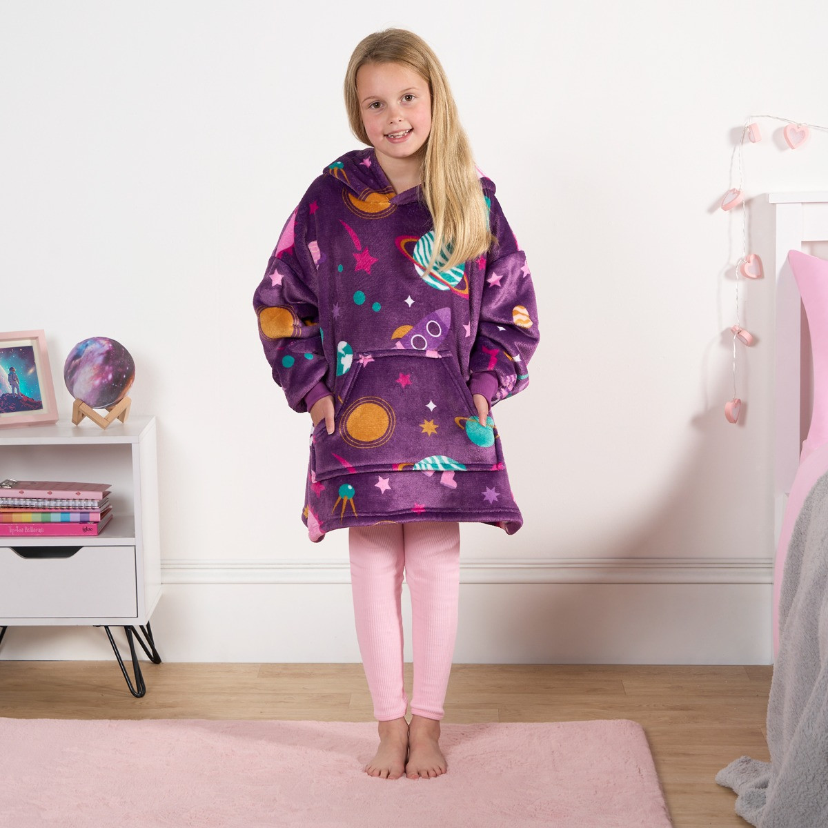 OHS Kids Girl Astronaut Space Print Hoodie Blanket - Purple >