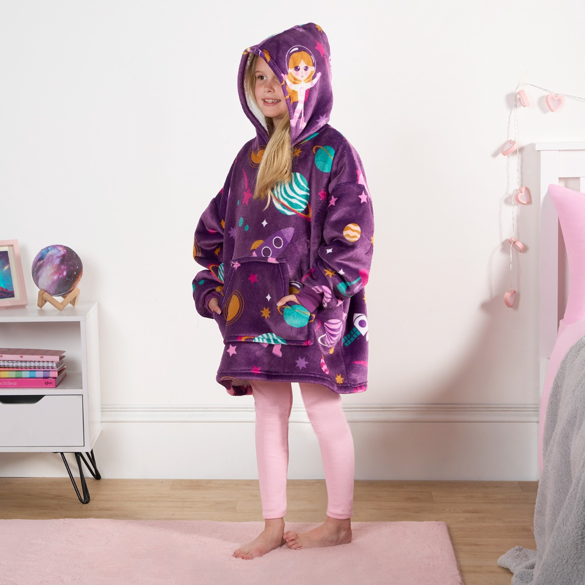 OHS Kids Girl Astronaut Space Print Hoodie Blanket - Purple >