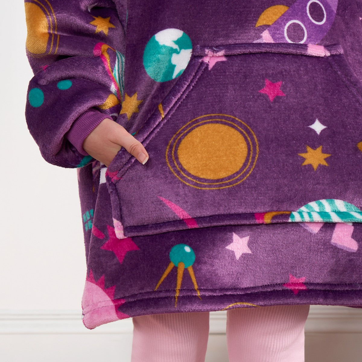 OHS Kids Girl Astronaut Space Print Hoodie Blanket - Purple >