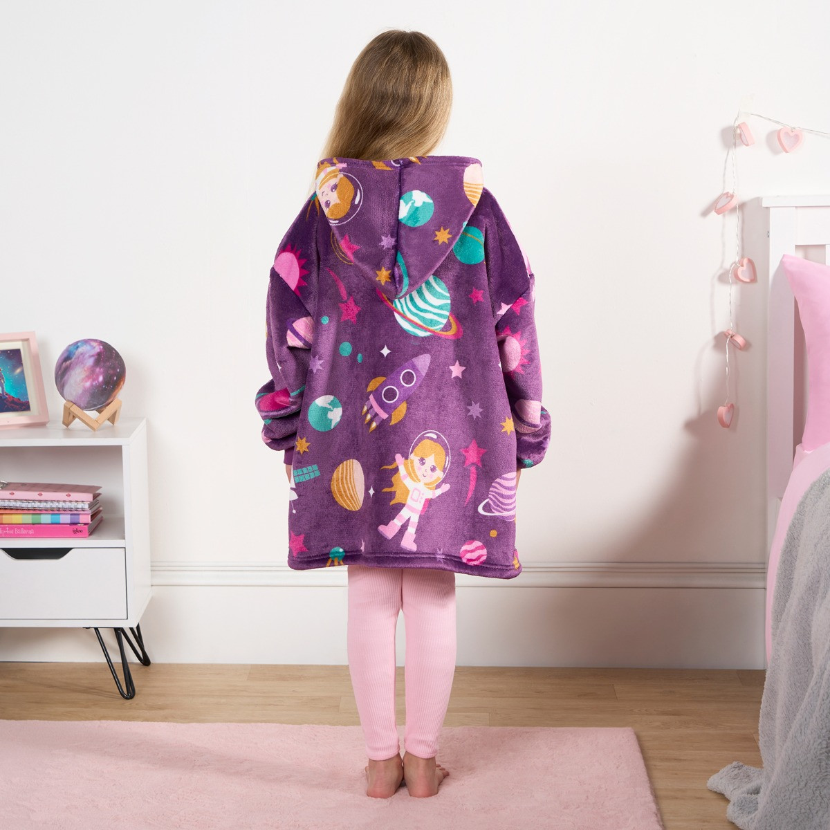 OHS Kids Girl Astronaut Space Print Hoodie Blanket - Purple >