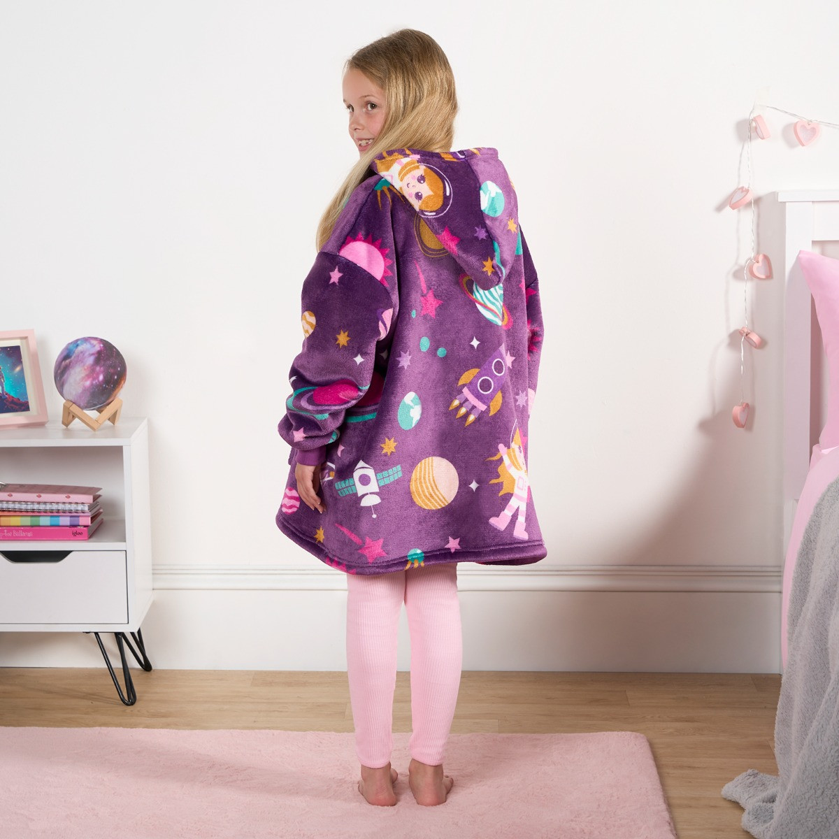 OHS Kids Girl Astronaut Space Print Hoodie Blanket Purple