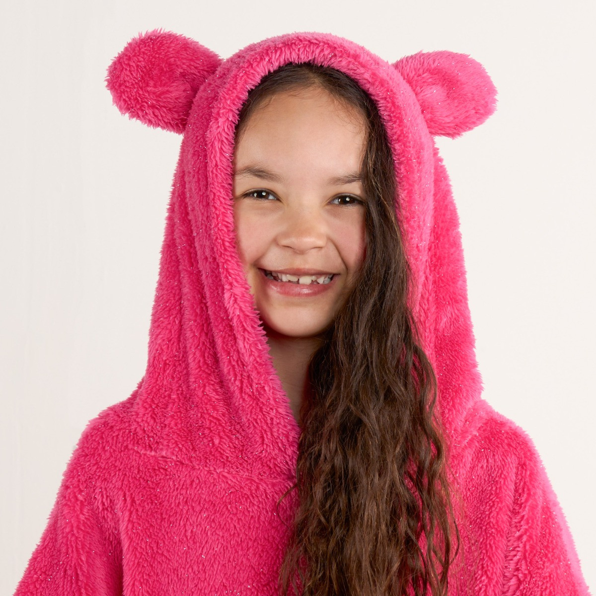 OHS Novelty Sparkly Teddy Bear Hoodie Blanket - Fuchsia >