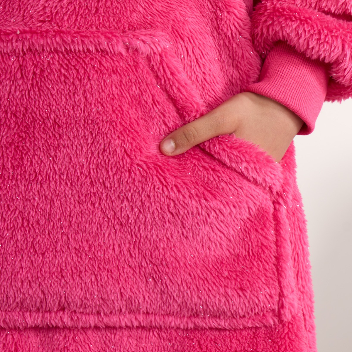 OHS Novelty Sparkly Teddy Bear Hoodie Blanket - Fuchsia >