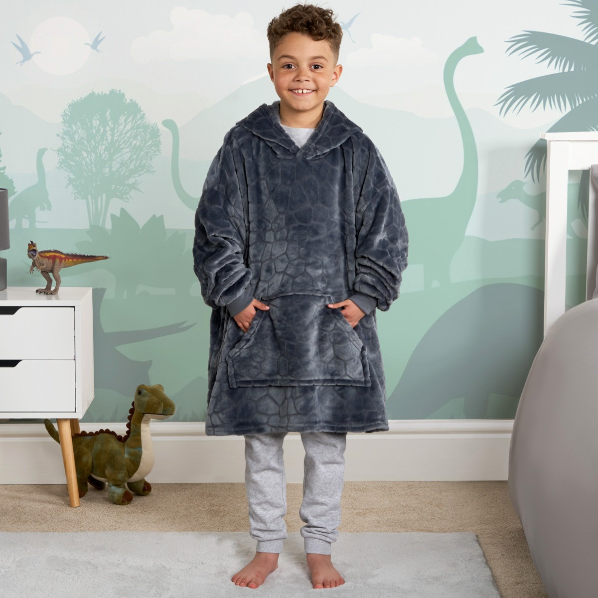 OHS Kids Novelty Spiked Dinosaur Hoodie Blanket - Charcoal >