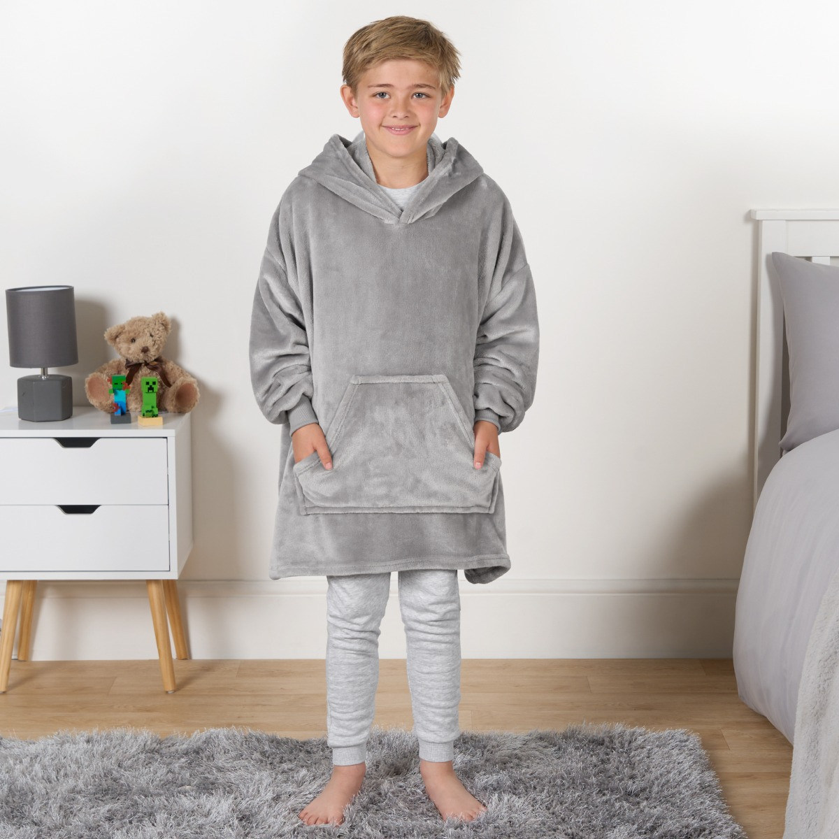 OHS Kids Novelty Shark Tooth Hoodie Blanket - Grey>