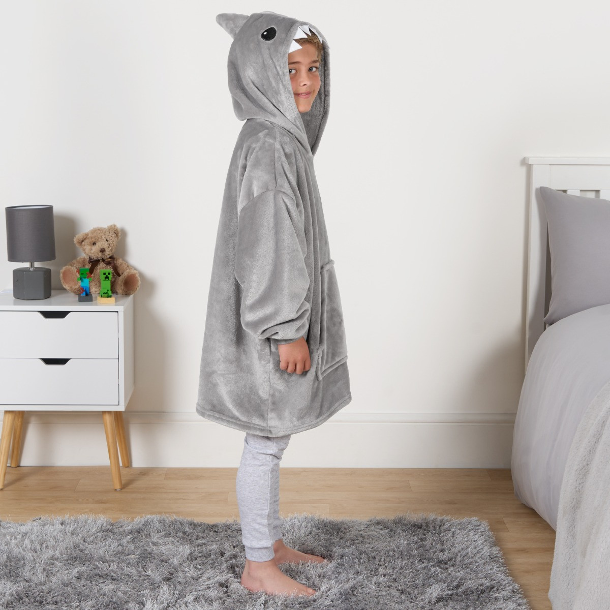 OHS Kids Novelty Shark Tooth Hoodie Blanket - Grey>