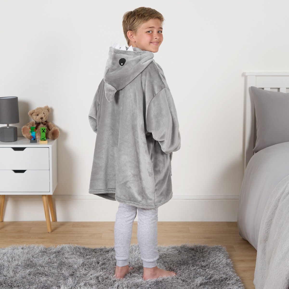 OHS Kids Novelty Shark Tooth Hoodie Blanket - Grey>