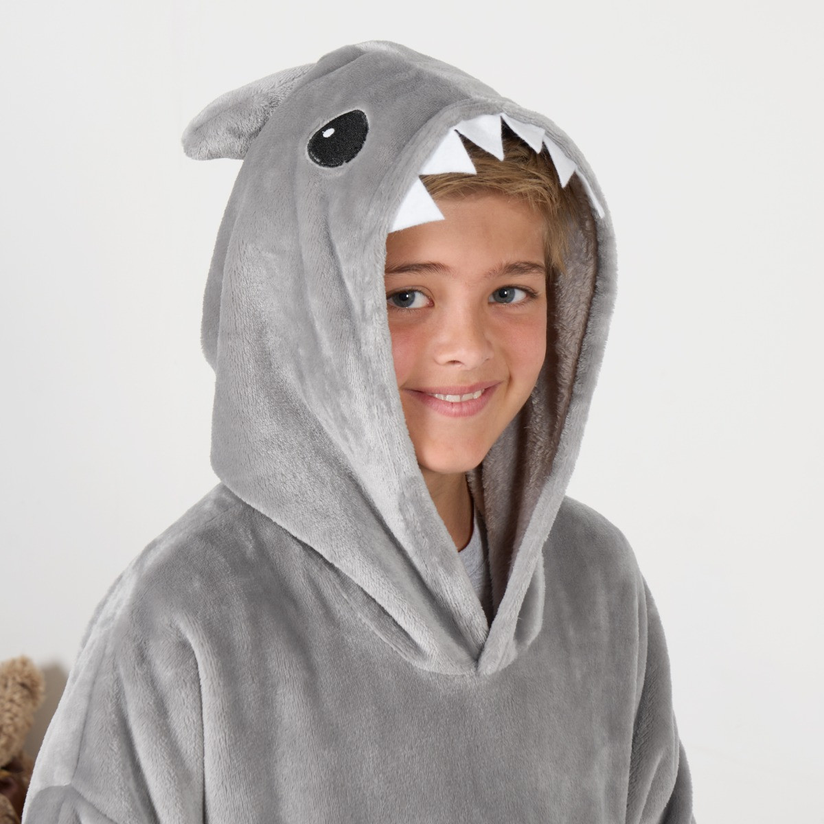 OHS Kids Novelty Shark Tooth Hoodie Blanket - Grey>