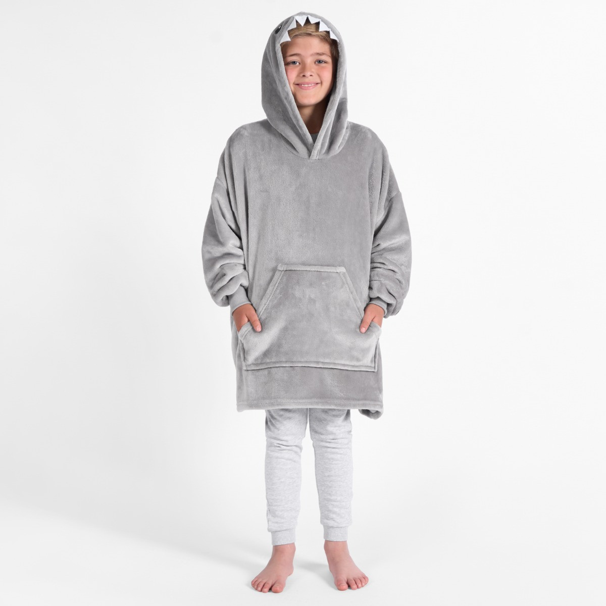 OHS Kids Novelty Shark Tooth Hoodie Blanket - Grey>