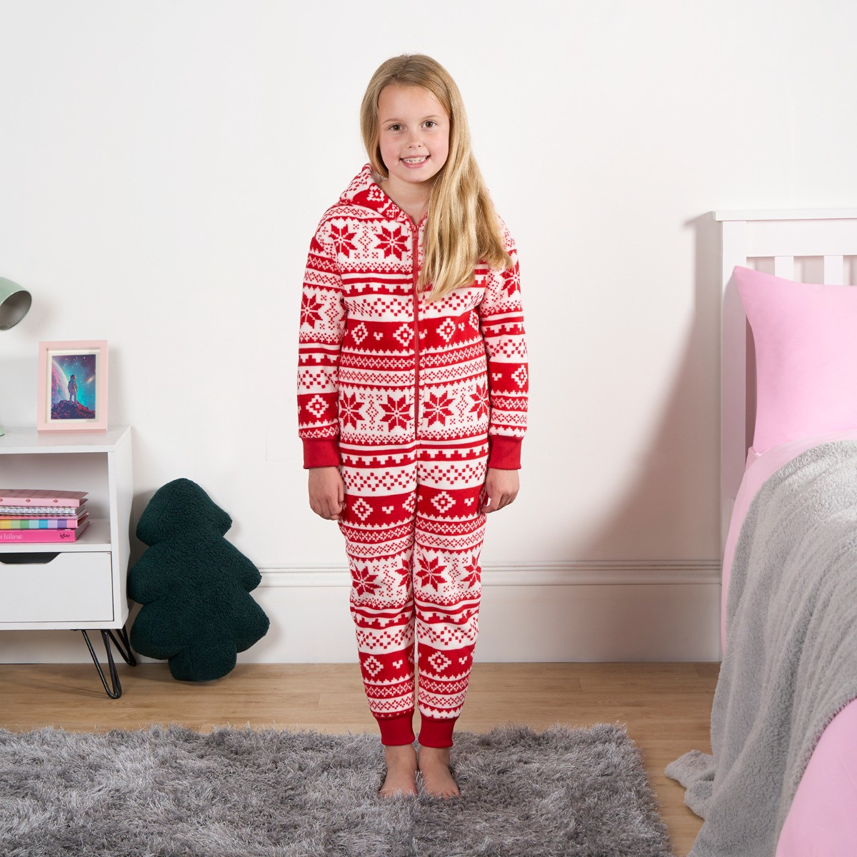 OHS Kids Nordic Christmas Print Onesie - Red>