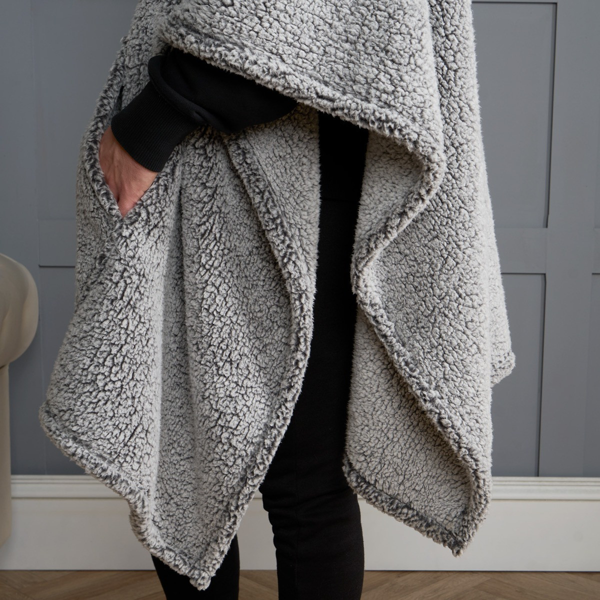 OHS Adults Teddy Marl Poncho - Charcoal >