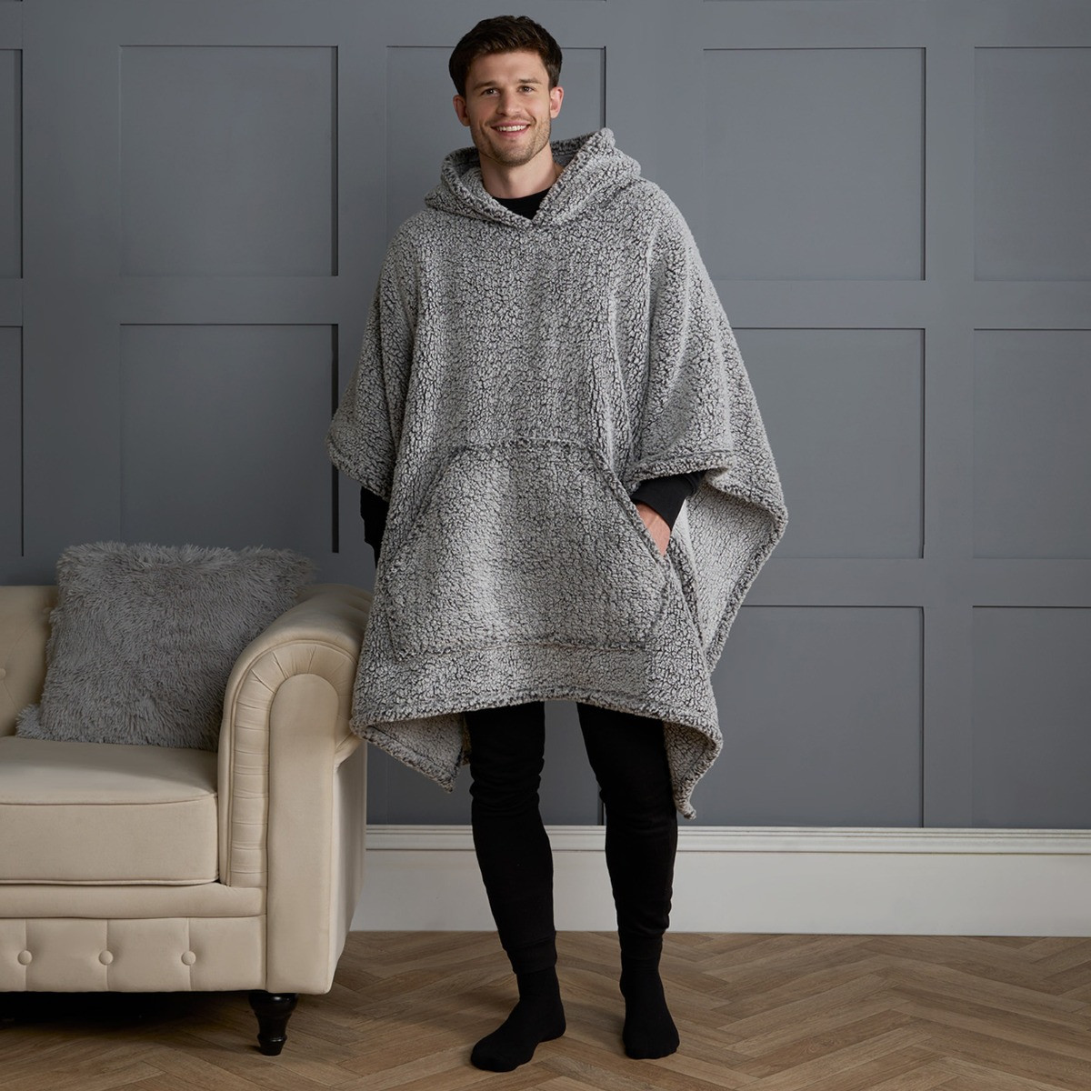 OHS Adults Teddy Marl Poncho - Charcoal >