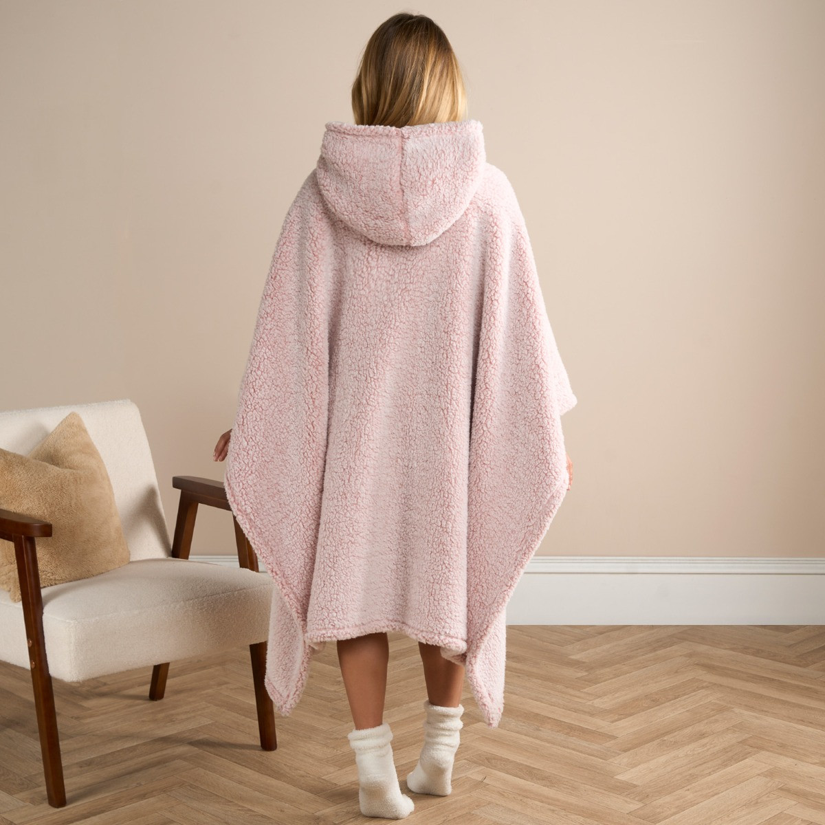 OHS Adults Teddy Marl Poncho - Blush>