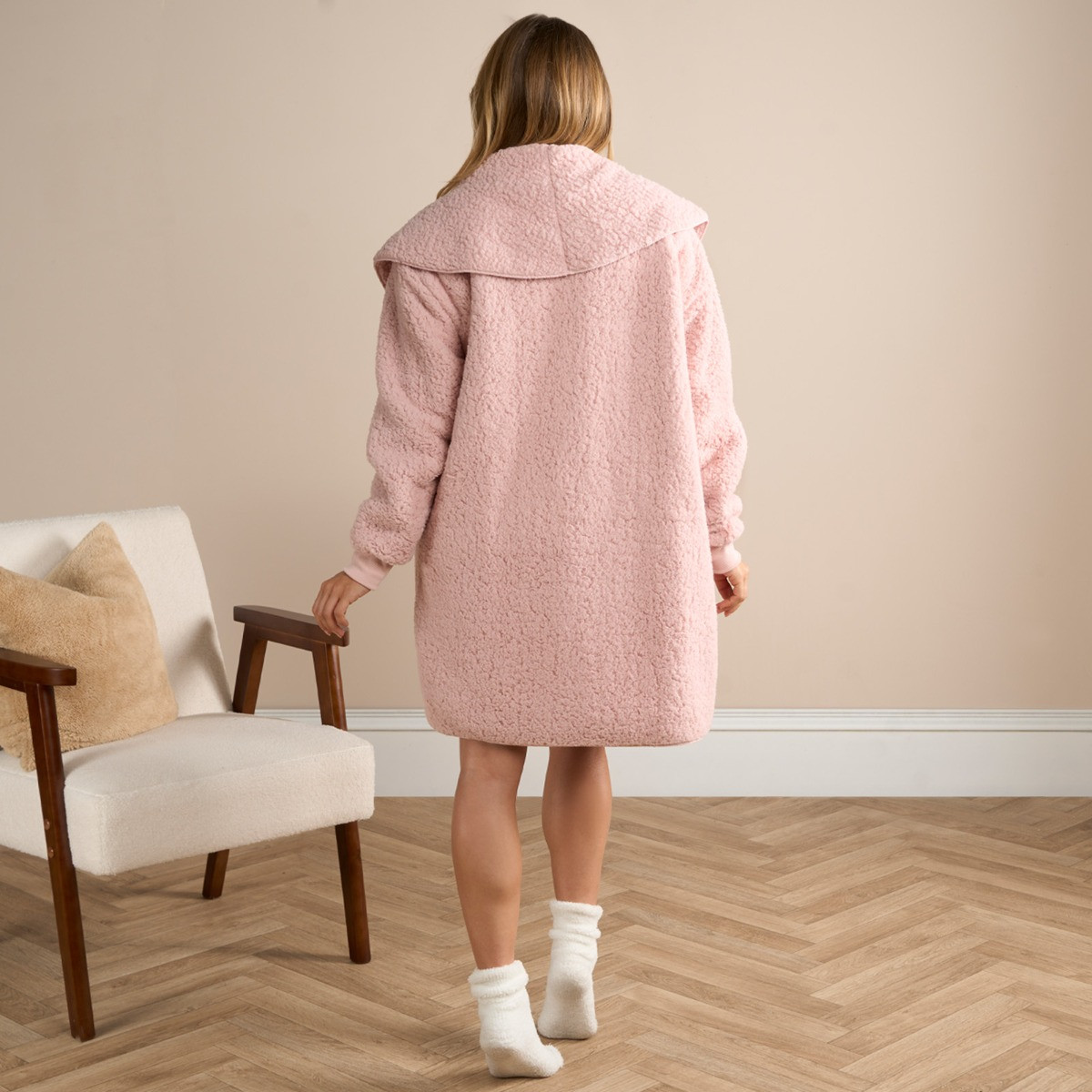 OHS Waterfall Teddy Fleece Cardigan L XL Blush