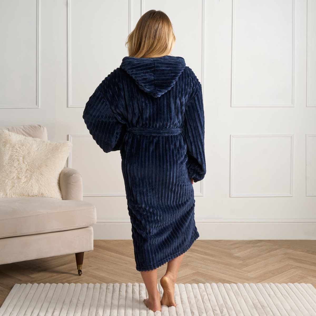 OHS Ribbed Fleece Dressing Gown, Adults - Navy>