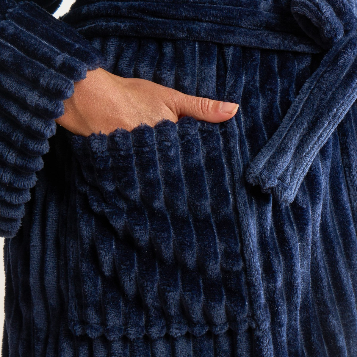 OHS Ribbed Fleece Dressing Gown, Adults - Navy>